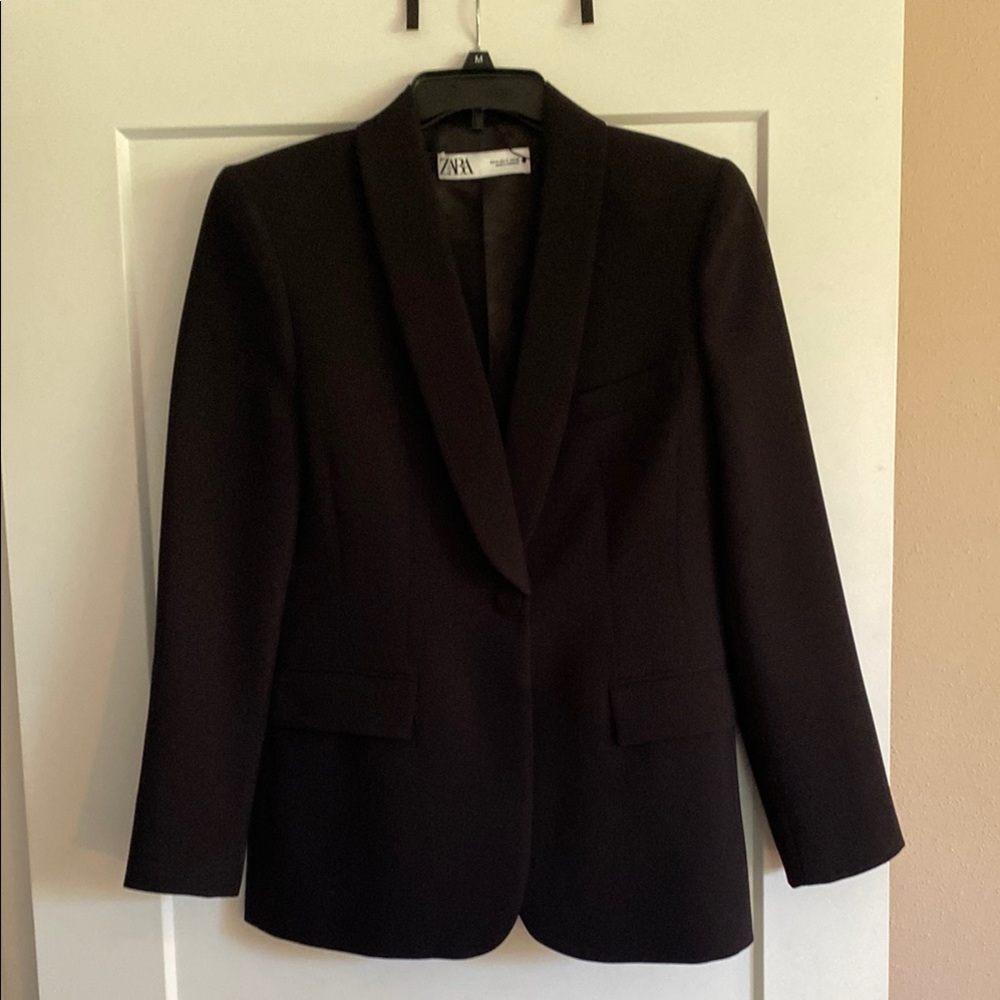 Zara Black Blazer Classic Suit Jacket Lined size Medium